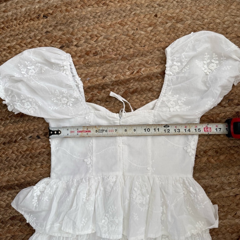 Altar’d State Medium White Miona Tiered Puff Sleeve Corset Waist Mini Dress - Picture 7 of 8